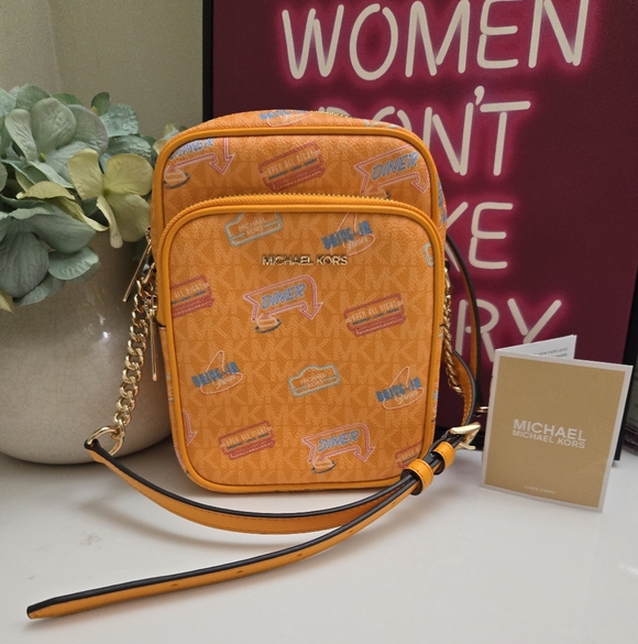 Michael Kors Handbags - Michael Kors Jet Set Signature Logo Embellished Orange Pop Crossbody Bag